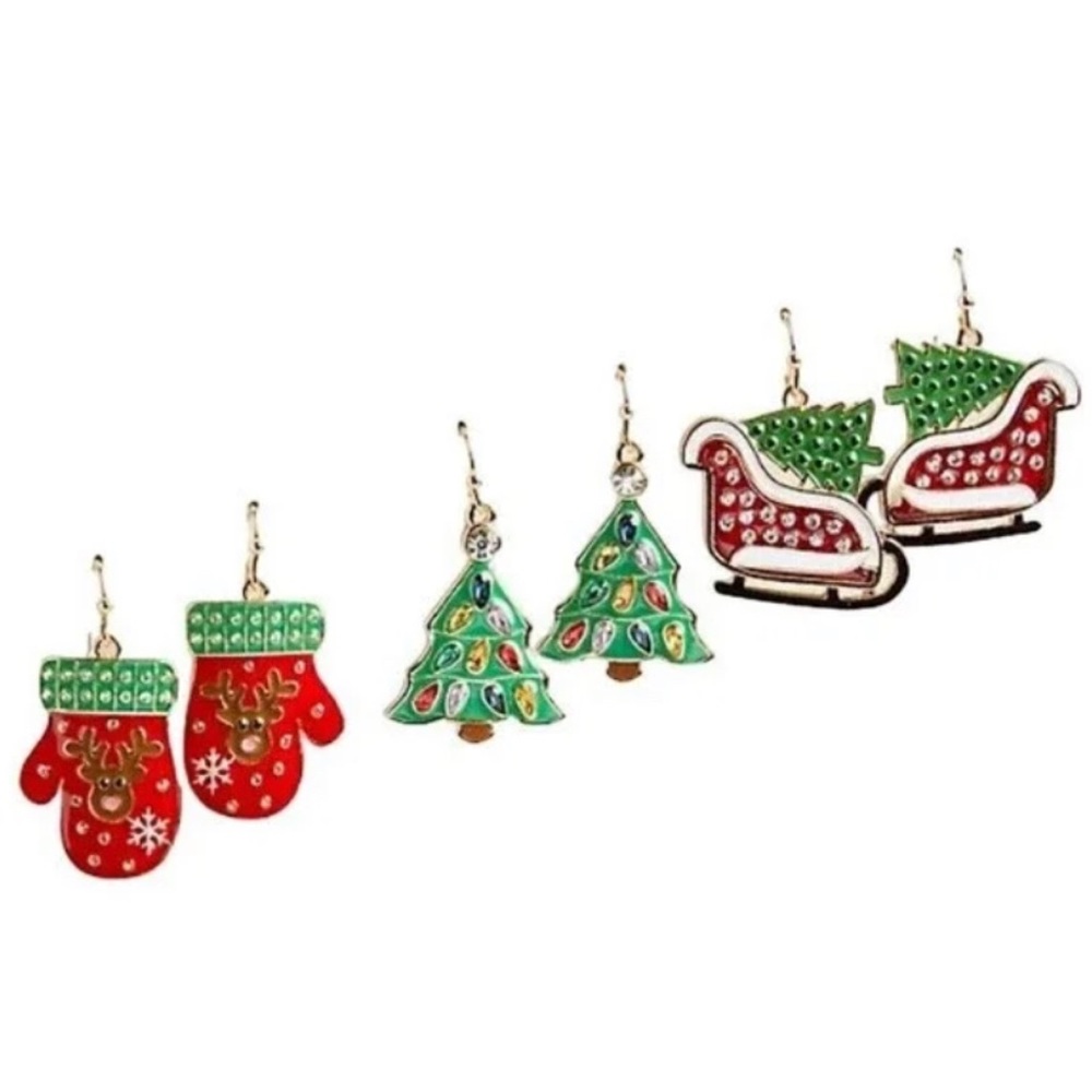 🆕 Holiday Mittens Christmas Tree Sleigh Sled Drop Earrings Set NWT Torrid New!